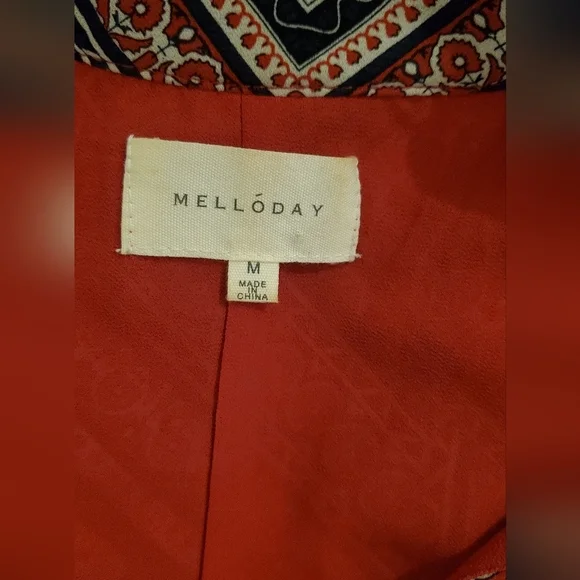 💚5/$25 Mellōday Red Boho Print Baby Doll Mini Dress Size Medium - Picture 6 of 7